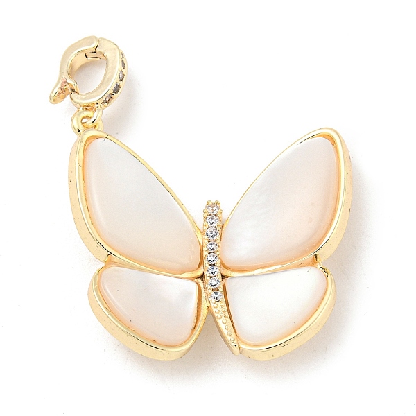 

PandaHall Brass Micro Pave Clear Cubic Zirconia Pendants, with white Shell, Butterfly Charms, Real 18K Gold Plated, 27.5x26x5.5mm, Hole...