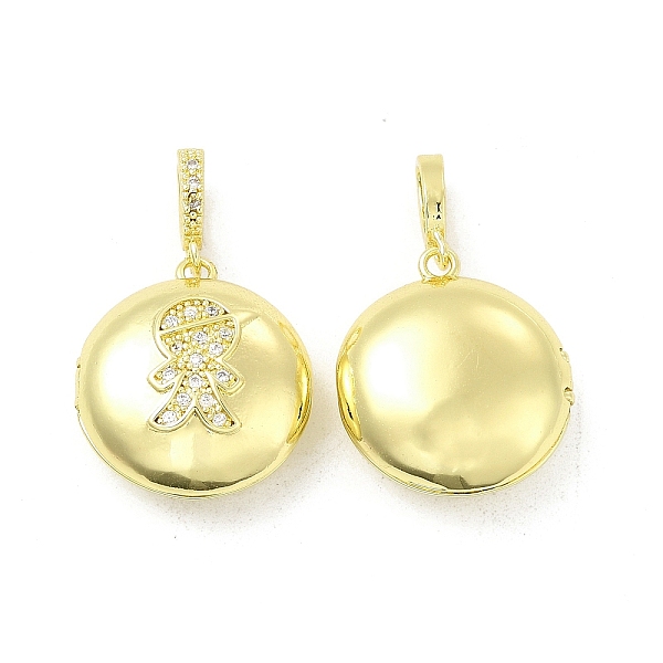 

PandaHall Brass Micro Pave Clear Cubic Zirconia Locket Pendants, Light Gold Tone Flat Round with Human Charms, Boy Pattern, 20x18x8.5mm...