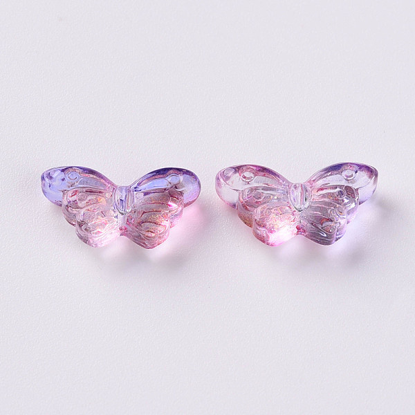 

PandaHall Two Tone Transparent Spray Painted Glass Beads, with Glitter Powder, Butterfly, Flamingo, 8x15x4.5mm, Hole: 1mm Glass Butterfly..., Pink