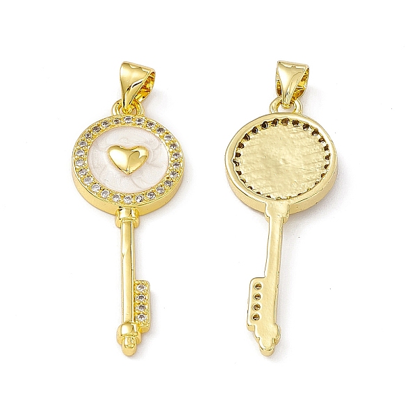 

PandaHall Rack Plating Brass Micro Pave Cubic Zirconia Pendants, with Enamel, Cadmium Free & Lead Free, Long-Lasting Plated, Key with Heart..., Clear
