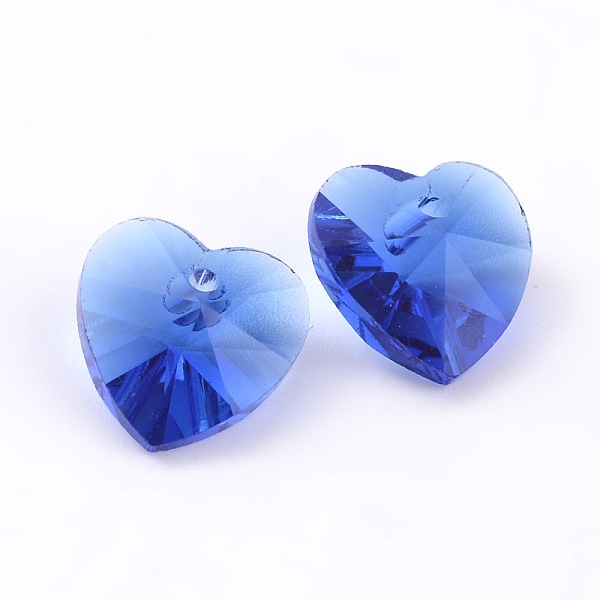 

PandaHall Romantic Valentines Ideas Glass Charms, Faceted Heart Charm, Royal Blue, 10x10x5mm, Hole: 1mm Glass Heart Blue