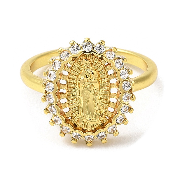 

PandaHall Clear Cubic Zirconia Virgin Mary Open Cuff Rings, Rack Plating Brass Jewelry, Long-Lasting Plated, Real 18K Gold Plated, US Size 1...