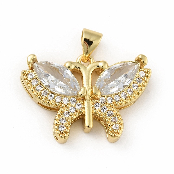 

PandaHall Brass Micro Pave Cubic Zirconia Pendants, Cadmium Free & Lead Free, Long-Lasting Plated, Butterfly, Real 18K Gold Plated, Clear...