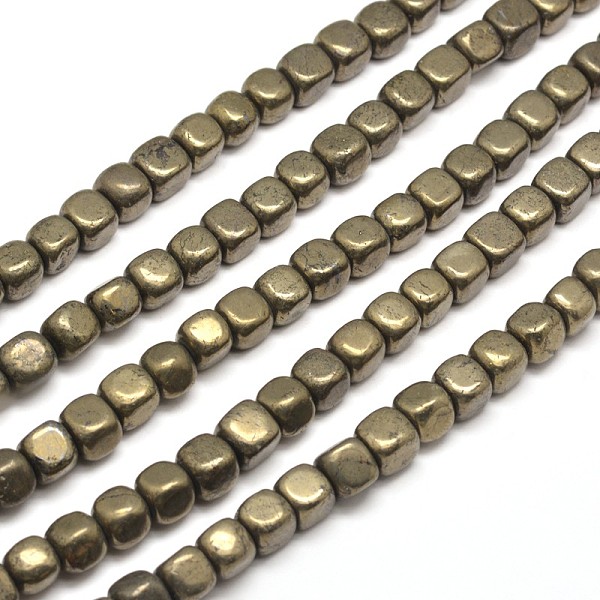 

PandaHall Cube Natural Pyrite Beads Strands, 6x6x6mm, Hole: 1mm, about 66pcs/strand, 15.7 inch Pyrite Cube Yellow