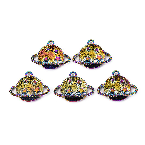 

PandaHall Alloy Pendants, Cadmium Free & Nickel Free & Lead Free, Planet with Star, Rainbow Color, 25.5x32x4.5mm, Hole: 2.5mm Alloy Planet