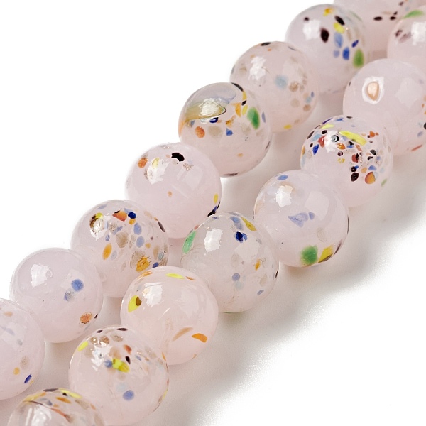 

PandaHall Handmade Lampwork Beads Strand, Round, Pink, 10x9~10mm, Hole: 1.2mm, about 40pcs/strand, 14.76 inch(37.5cm) Lampwork Round Pink