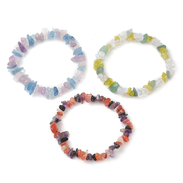 

PandaHall 3Pcs 3 Style Natural & Synthetic Mixed Stone Chips Beaded Stretch Bracelets Set, Stackable Bracelets, Inner Diameter: 2-3/8 inch...