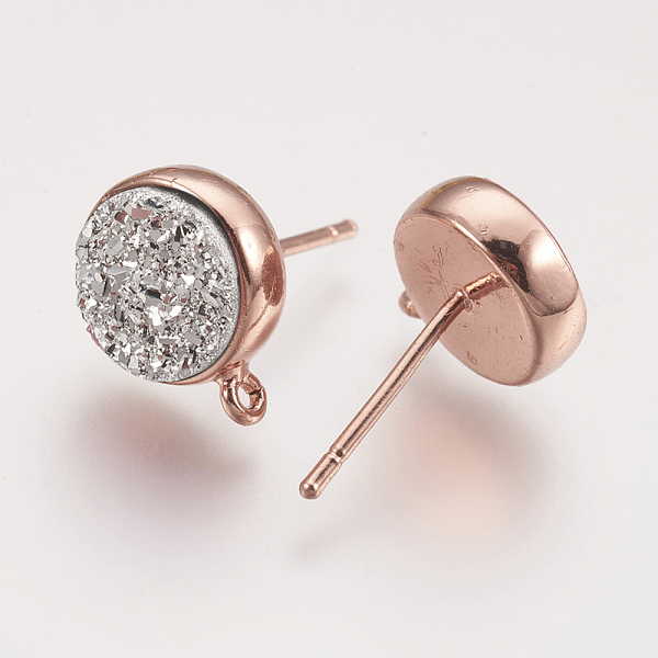 

PandaHall Brass Ear Stud Findings, with Druzy Resin Cabochon and Loop, Flat Round, Rose Gold, White, 15.5x14.5mm, Hole: 1mm, Pin: 0.7mm...