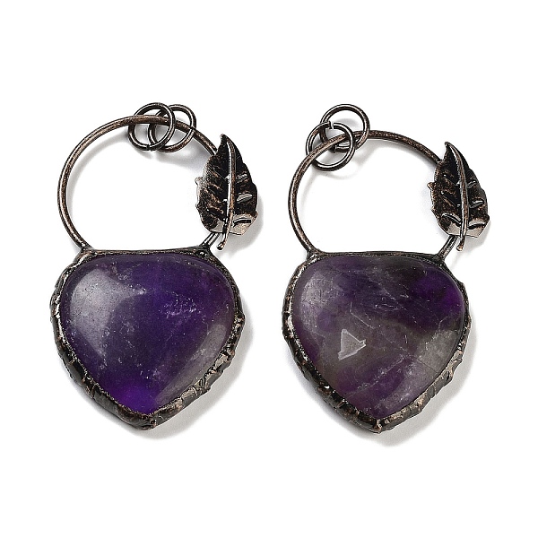 

PandaHall Natural Amethyst Heart Big Pendants, Brass Ring Charms with Leaf & Jump Rings, Red Copper, 53~56x32~34x7~7.5mm, Hole: 6.6mm...