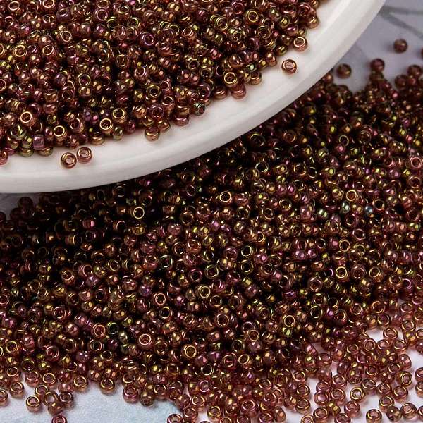 

PandaHall MIYUKI Round Rocailles Beads, Japanese Seed Beads, 15/0, (RR301) Dark Topaz Rainbow Gold Luster, 1.5mm, Hole: 0.7mm, about..., Brown