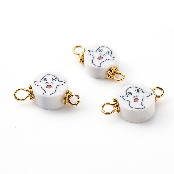 

PandaHall Halloween Flat Round with Ghost Polymer Clay Links Connectors, with 304 Stainless Steel Eye Pins, Alloy Daisy Spacer Beads, Golden..., White