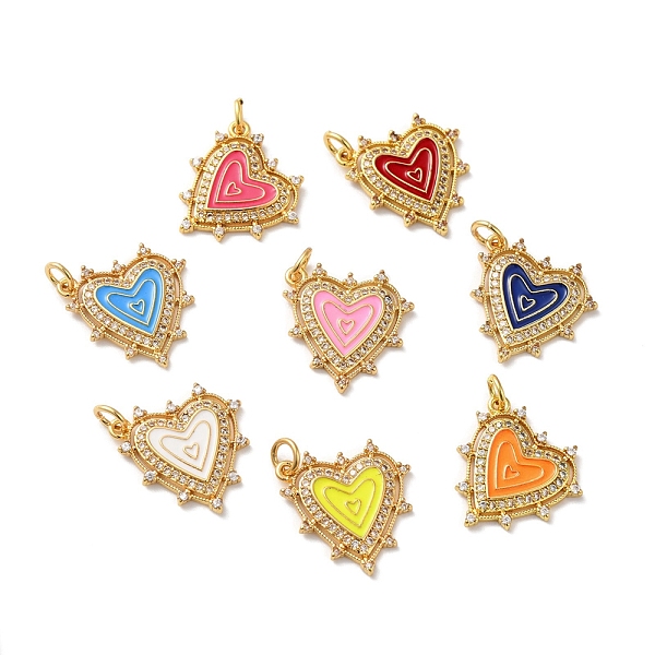 

PandaHall Rack Plating Brass Micro Pave Clear Cubic Zirconia Charms, with Jump Ring and Enamel, Lead Free & Cadmium Free, Heart Charm, Real..., Multicolor