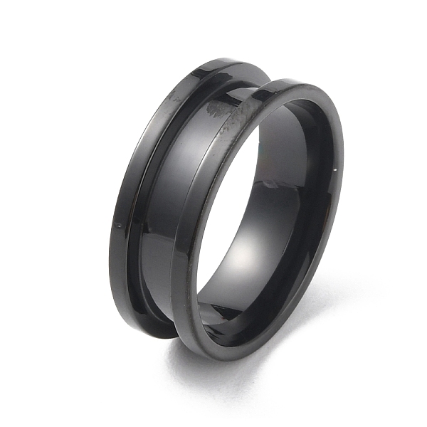 

PandaHall Titanium Steel Grooved Finger Ring, Electrophoresis Black, Inner Diameter: 20mm Titanium Steel
