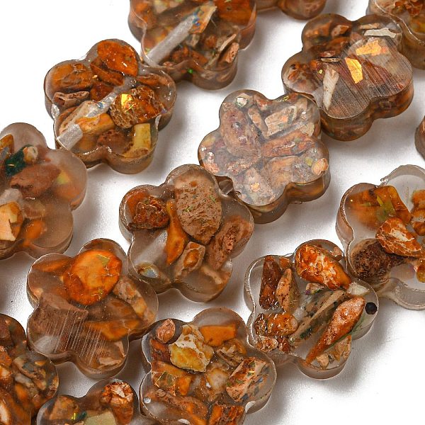 

PandaHall Dyed Natural Imperial Jasper with Resin Beads Strands, Flower, Chocolate, 15x16x5.5mm, Hole: 1.2mm, about 12pcs/strand, 8.46''..., Brown