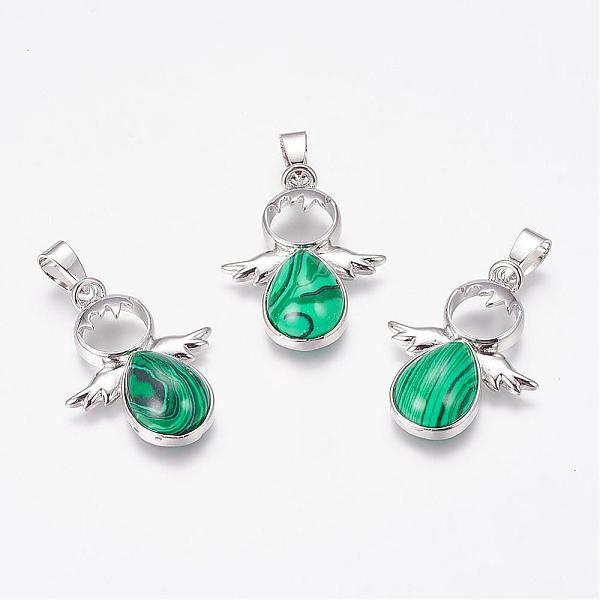 

PandaHall Synthetic Malachite Pendants, Angel, with Brass Finding, Platinum, 34x25.5x4.5~6.5mm, Hole: 4~5x7mm Malachite Angel & Fairy