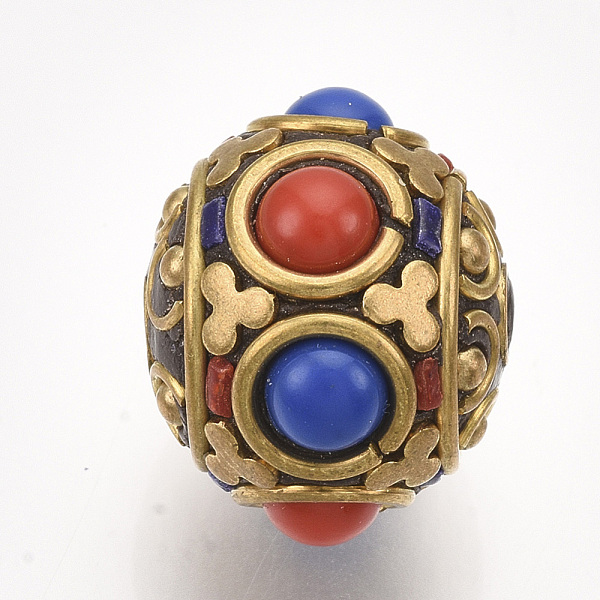

PandaHall Handmade Indonesia Beads, with Brass Findings, Round, Golden, Colorful, 16x14mm, Hole: 1.2mm Polymer Clay Round