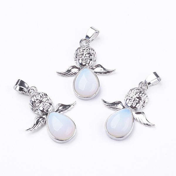 

PandaHall Opalite Pendants, with Brass Findings, Angel, Platinum, 35x29.5x6mm, Hole: 4x7mm Opalite Angel & Fairy