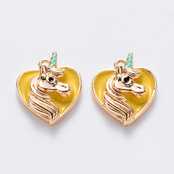 

PandaHall Brass Enamel Pendants, Nickel Free, Heart with Unicorn, Real 18K Gold Plated, Yellow, 13.5x11.5x3.5mm, Hole: 1mm Brass+Enamel...