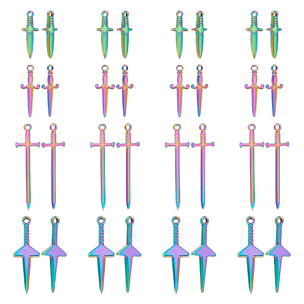

PandaHall ARRICRAFT 16Pcs 4 Style Stainless Steel Pendants, Sword Charm, Rainbow Color, 24.5~45x9~14.5x2~4mm, Hole: 1.5~2.5mm, 4pcs/style...