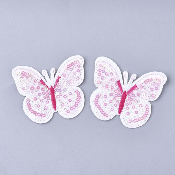 

PandaHall Computerized Embroidery Cloth Iron On Patches, with Paillette, Costume Accessories, Appliques, Butterfly, White, 54x63.5x1.5mm...