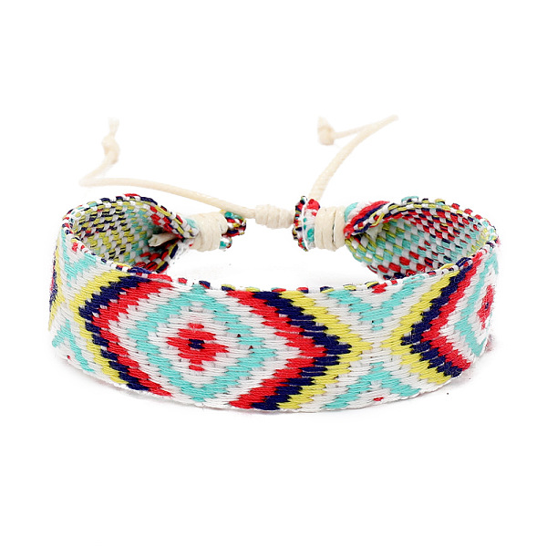 

PandaHall Cotton Braided Rhombus Cord Bracelet with Wax Ropes, Ethnic Tribal Adjustable Bracelet for Women, Aquamarine, 7-1/8 inch(18cm)..., Green