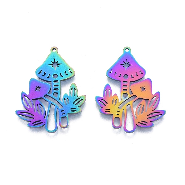 

PandaHall Ion Plating(IP) 201 Stainless Steel Pendant, Hollow Charms, Mushroom, Rainbow Color, 35x28x1.5mm, Hole: 1.4mm 201 Stainless Steel...