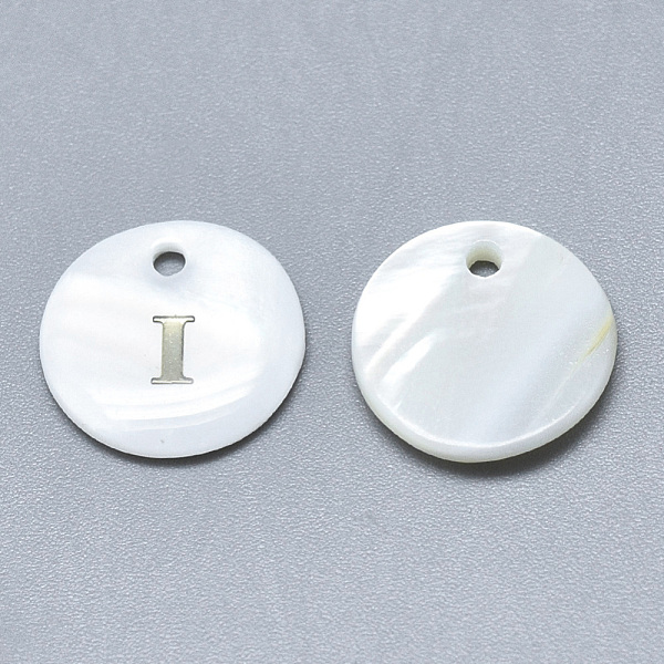 

PandaHall Natural White Shell Mother of Pearl Shell Charms, with Iron Sticker, Flat Round with Letter, Letter.I, 13x2mm, Hole: 1.5mm White...