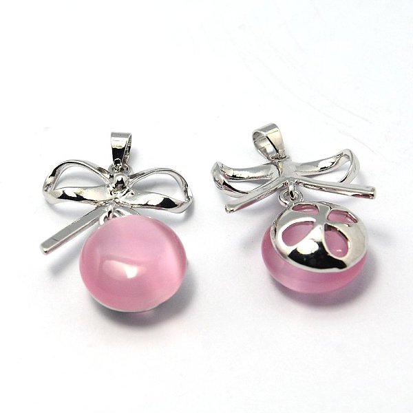 

PandaHall Cat Eye Pendants, with Brass Findings, Fruit, Platinum, Pink, 30x20x9mm, Hole: 4x5mm Brass+Cat Eye Fruit Pink