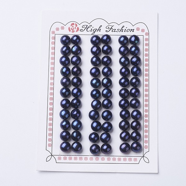 

PandaHall Natural Cultured Freshwater Pearl Beads, Dyed, Half Drilled, Round, Black, 7~8x6.5~7mm, Hole: 1mm Pearl Round Black