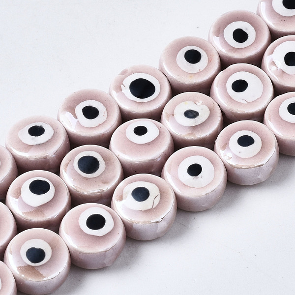 

PandaHall Handmade Porcelain Ceramic Beads Strands, Bright Glazed Porcelain, Flat Round with Evil Eye, Rosy Brown, 8x5mm, Hole: 1.5mm, about...