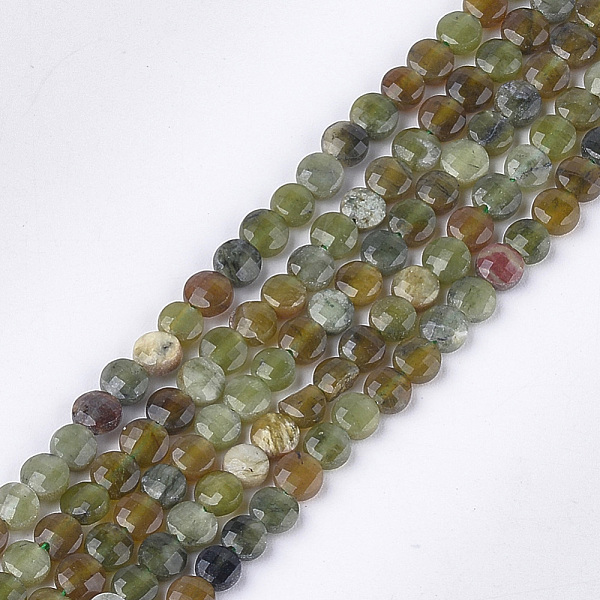 PandaHall Natural Rhyolite Jasper Beads Strands, Faceted, Flat Round, 4~4.5x2.5~3mm, Hole: 0.8mm, about 88~89pcs/strand, 14.9 inch~15.1 inch...
