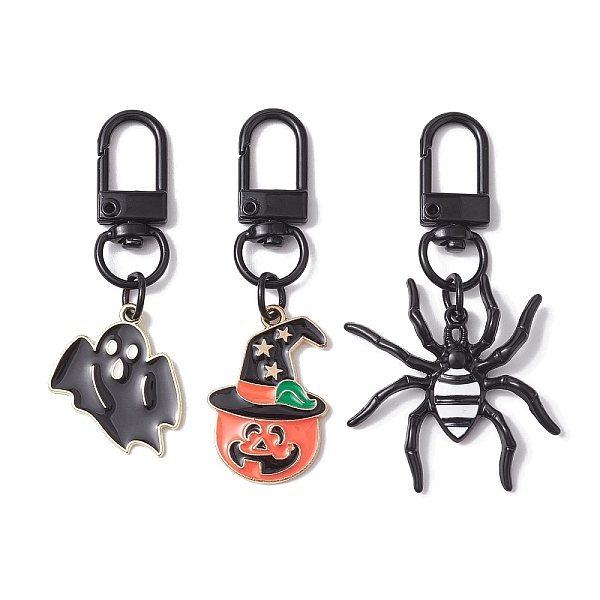 

PandaHall 3Pcs 3 Styles Halloween Alloy Enamel Ghost/Spider/Pumpkin Pandant Decorations, Swivel Clasps Charms for Bag Ornaments, Mixed Color..., Multicolor