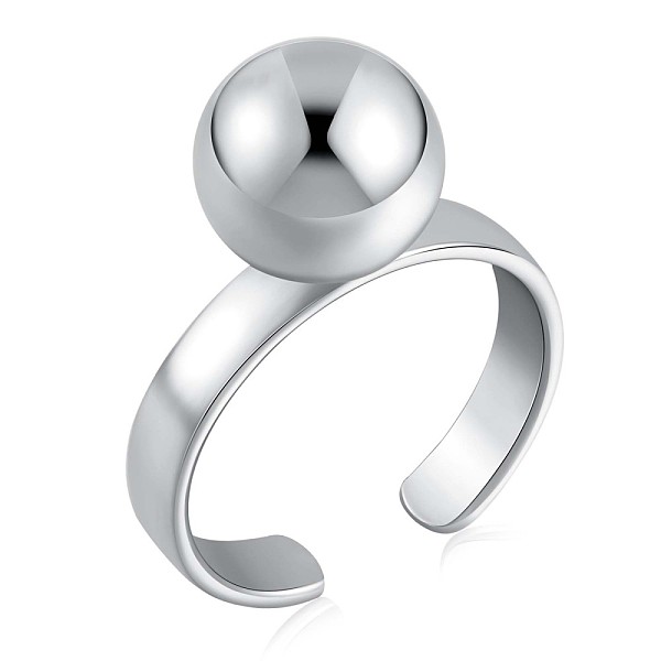 

PandaHall Rhodium Plated 925 Sterling Silver Round Ball Open Cuff Ring for Women, Platinum, US Size 5 1/4(15.9mm) Sterling Silver