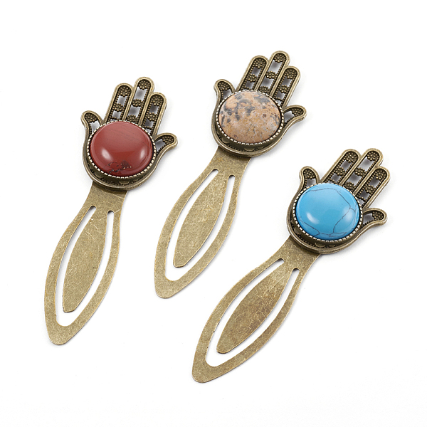 

PandaHall Iron Bookmarks, with Natural & Synthetic Mixed Stone Beads, Hamsa Hand/Hand of Fatima/Hand of Miriam, Antique Bronze, 92x29x9.5mm...