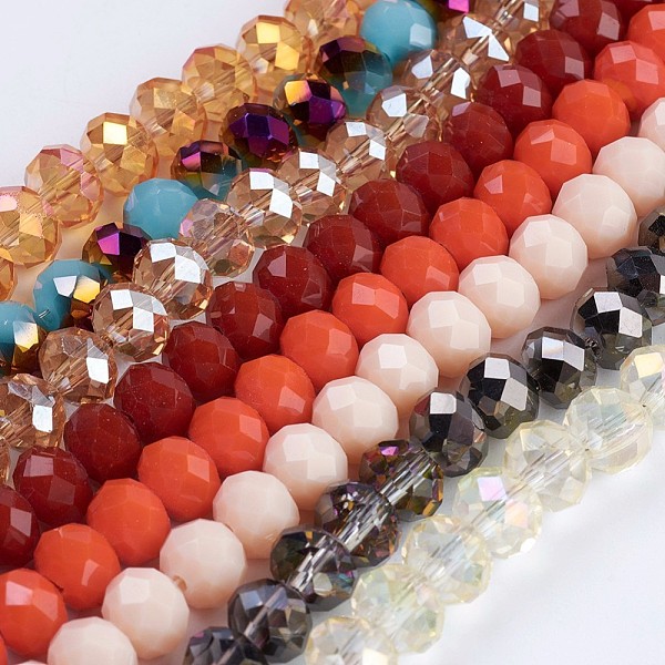 

PandaHall Glass Beads Strands, Mixed Style, Faceted, Rondelle, Mixed Color, 8x6mm, Hole: 1~1.5mm, about 70~72pcs/strand, 16.9~17.3 inch..., Multicolor
