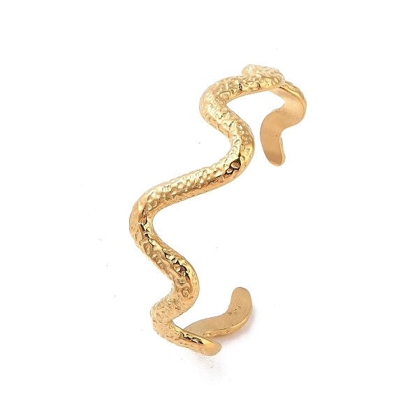 

PandaHall 304 Stainless Steel Textured Wavy Open Cuff Bangles for Women, Real 18K Gold Plated, Inner Diameter: 1-7/8x2-1/2 inch(6.32x4.8cm)...