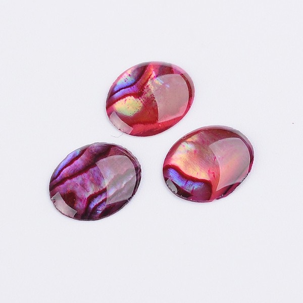PandaHall Dyed Oval Abalone Shell/Paua Shell Cabochons, Fuchsia, 10x8x1.5mm Shell Oval Pink