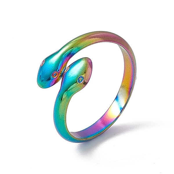 

PandaHall Ion Plating(IP) 304 Stainless Steel Double Snake Open Cuff Ring for Women, Rainbow Color, US Size 7 1/2(17.7mm) 304 Stainless...
