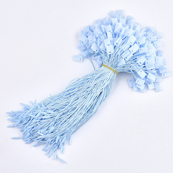 

PandaHall Polyester Cord with Seal Tag, Plastic Hang Tag Fasteners, Light Blue, 185~195x1mm, about 850pcs/bag Plastic Blue