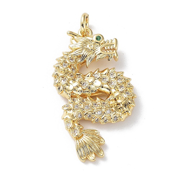 

PandaHall Rack Plating Brass Micro Pave Cubic Zirconia Pendants, Cadmium Free & Lead Free, Long-Lasting Plated, Dragon, Golden, 30x16x3.5mm..., Green