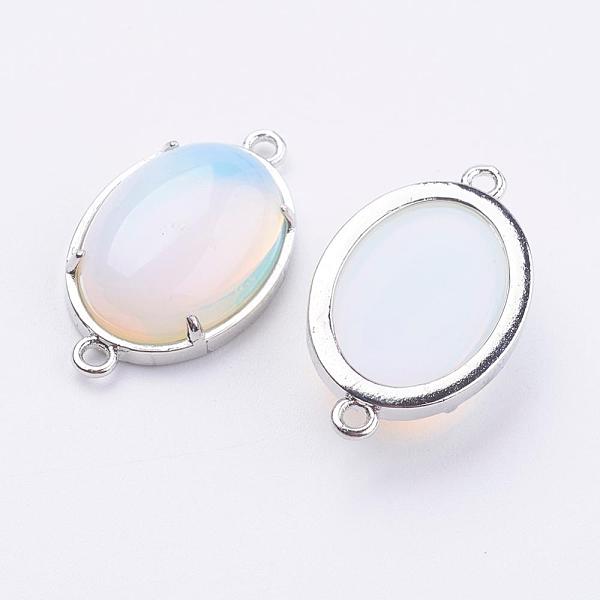 

PandaHall Brass Opalite Links connectors, Oval, Platinum, 15x26x5.5~7mm, Hole: 1.5~2mm Opalite Oval