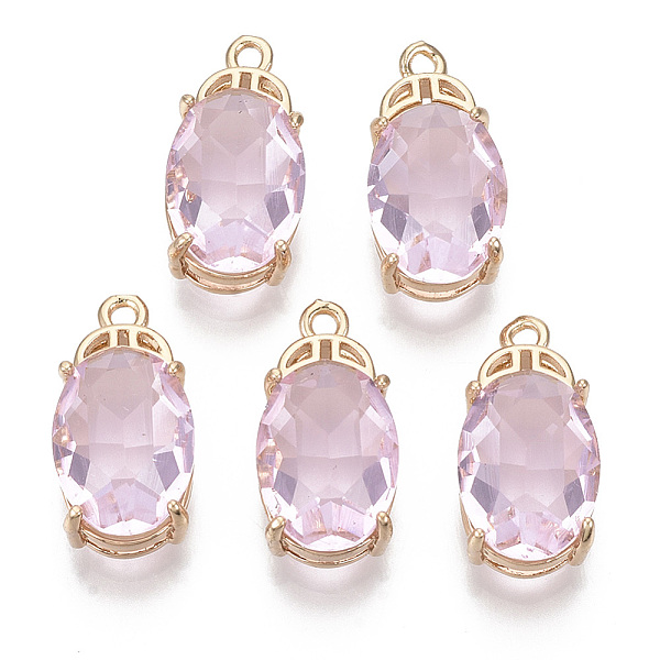 

PandaHall Glass Pendants, with Brass Open Back Settings, Faceted, Oval, Light Gold, Pink, 20x10x7.5mm, Hole: 1.4mm Brass+Glass Oval Pink