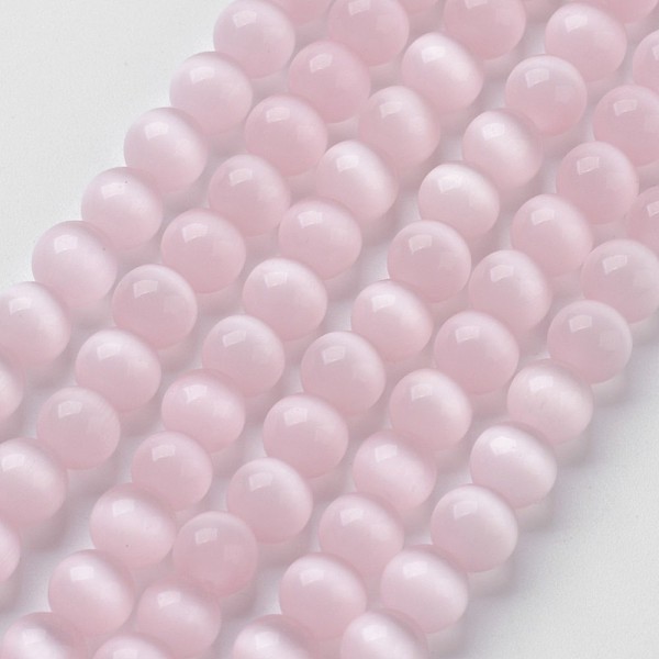 

PandaHall Cat Eye Beads, Round, Misty Rose, 8mm, Hole: 1mm, about 49pcs/strand, 15.5 inch Glass Round Red