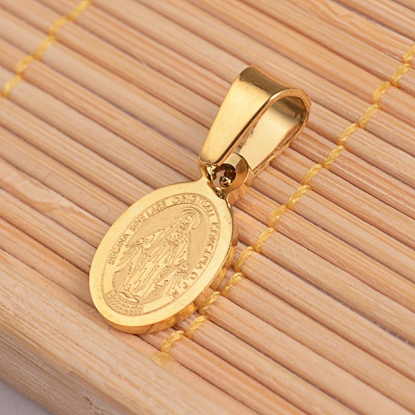 

PandaHall Oval with Virgin Mary & Word 304 Stainless Steel Charms, Golden, 13.8x8x1.5mm, Hole: 4x7mm 304 Stainless Steel Oval