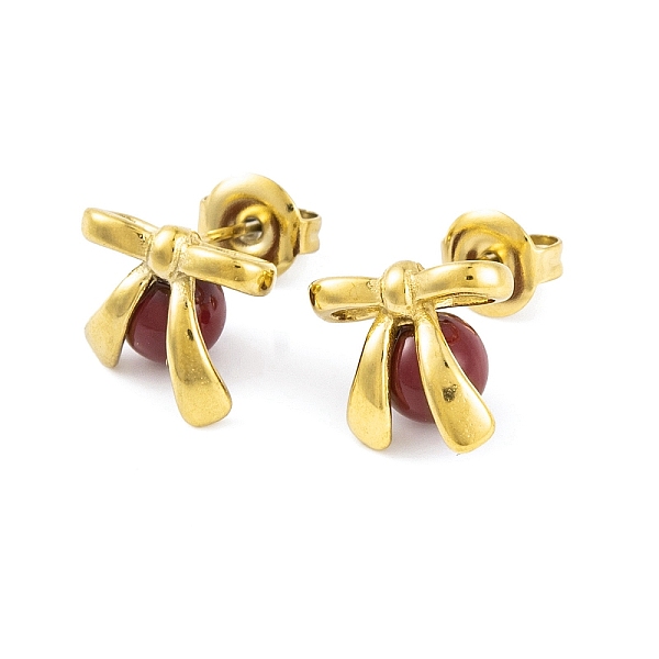 

PandaHall Ion Plating(IP) 304 Stainless Steel Enamel Stud Earrings for Women, Bowknot, Real 18K Gold Plated, 10x11mm 304 Stainless Steel..., Brown