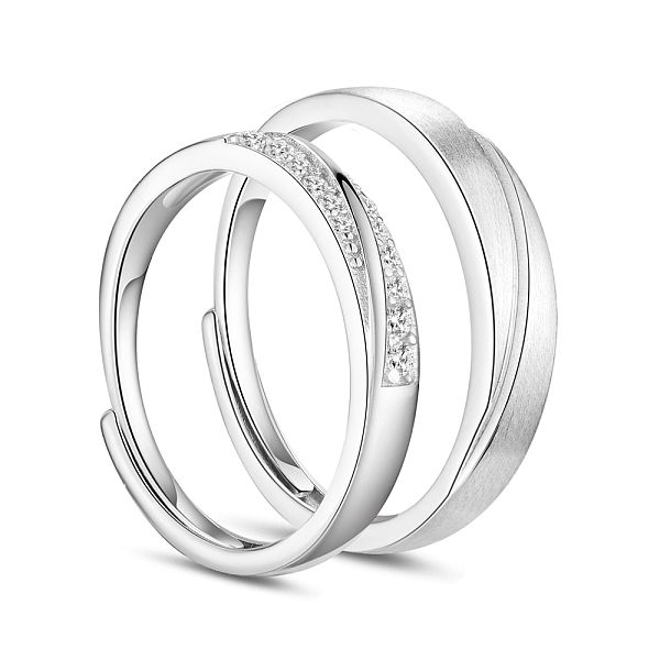 

PandaHall SHEGRACE Adjustable Frosted 925 Sterling Silver Couple Rings, with AAA Cubic Zirconia, Size 7 and Size 9, Platinum, 17mm and 19mm...