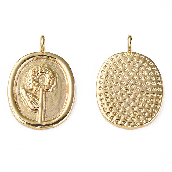 

PandaHall Brass Pendants, Nickel Free, Oval with Flower, Real 18K Gold Plated, 23.5x15x1.5mm, Hole: 2.5mm Brass Flower