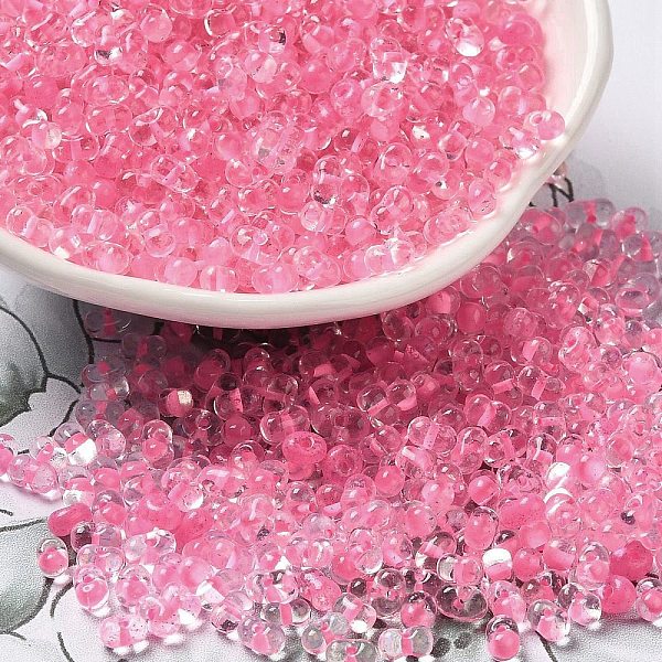 

PandaHall Glass Seed Beads, Peanut, Hot Pink, 3.5~4x2~2.5x2~2.3mm, Hole: 0.8mm, about 8000pcs/pound Glass Peanut