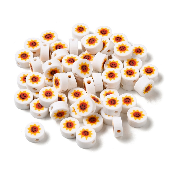 

PandaHall Handmade Polymer Clay Beads, Round with Sun, White, 9x4.5mm, Hole: 1.8mm Polymer Clay Round White