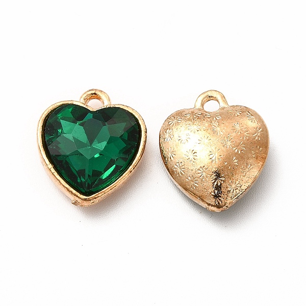 PandaHall Faceted Glass Rhinestone Pendants, with Golden Tone Zinc Alloy Findings, Heart Charms, Dark Green, 16.5x14x6.5mm, Hole: 1.6mm...